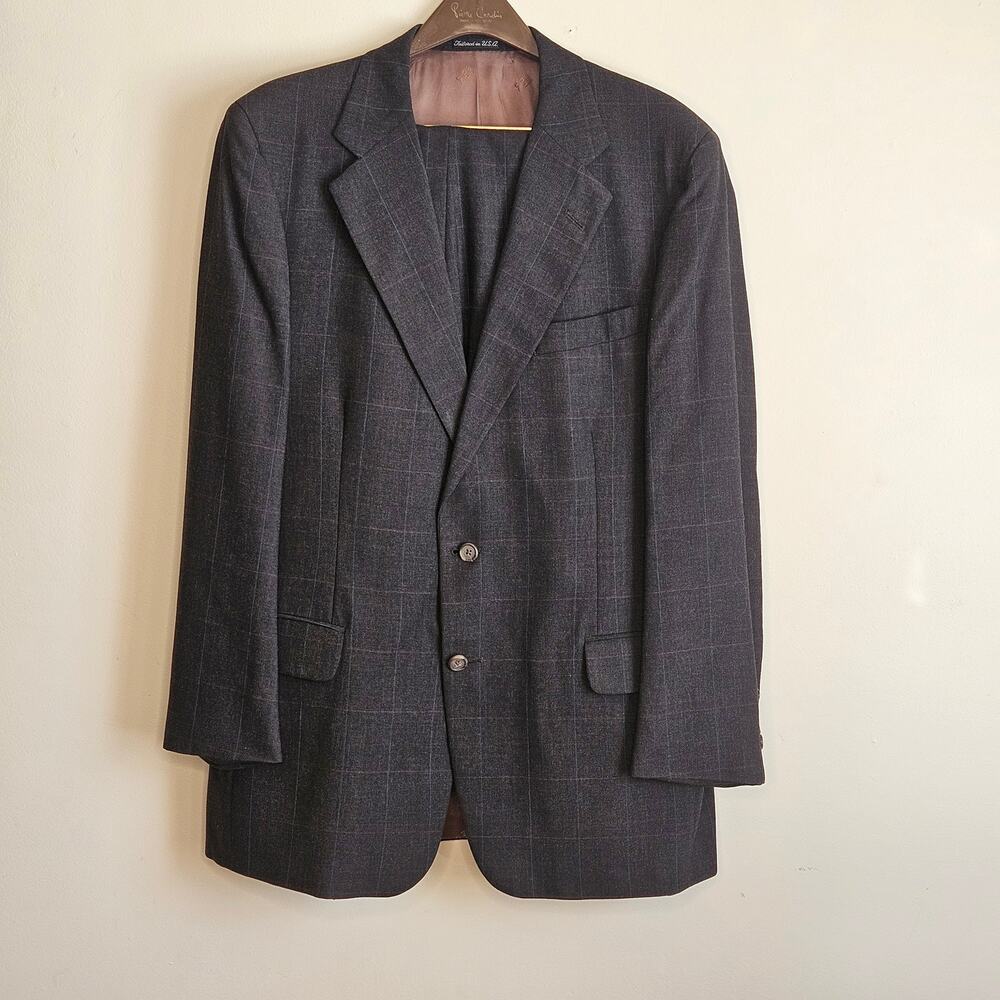 Daks London Men's Suit, Charcoal/Plaid, Sz 42R